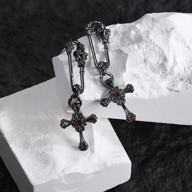 Goth Vintage Pin-shaped Cross Stud Earrings