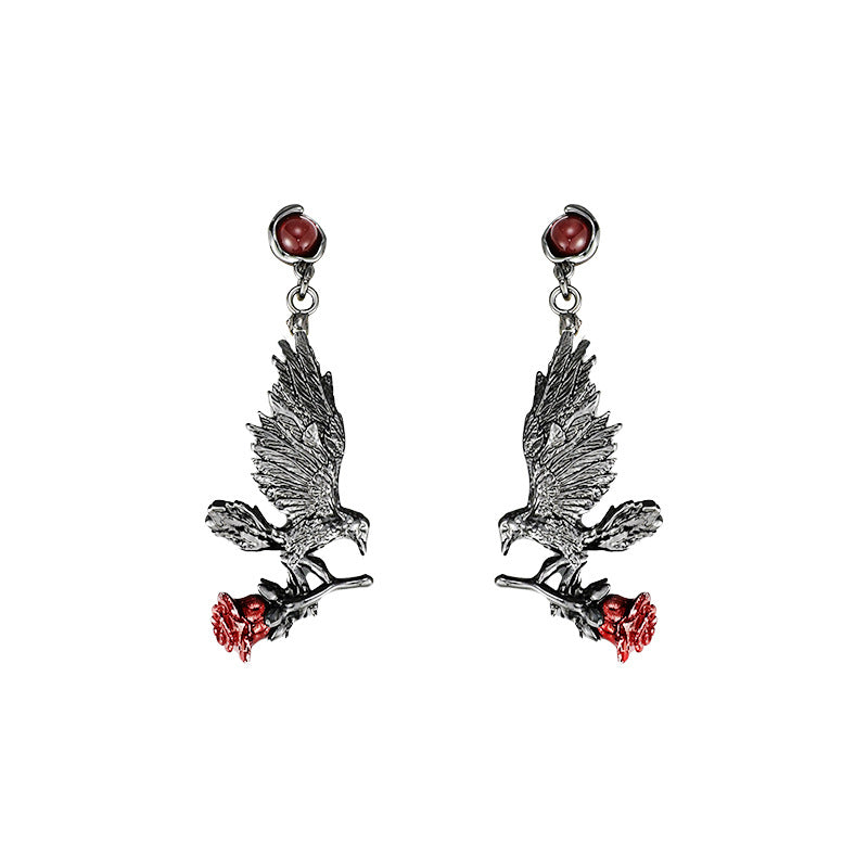 Dark Gothic Raven Rose Stud Earrings