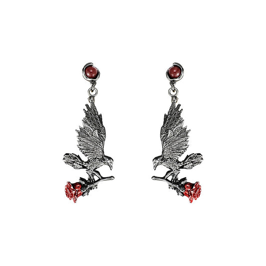 Dark Gothic Raven Rose Stud Earrings