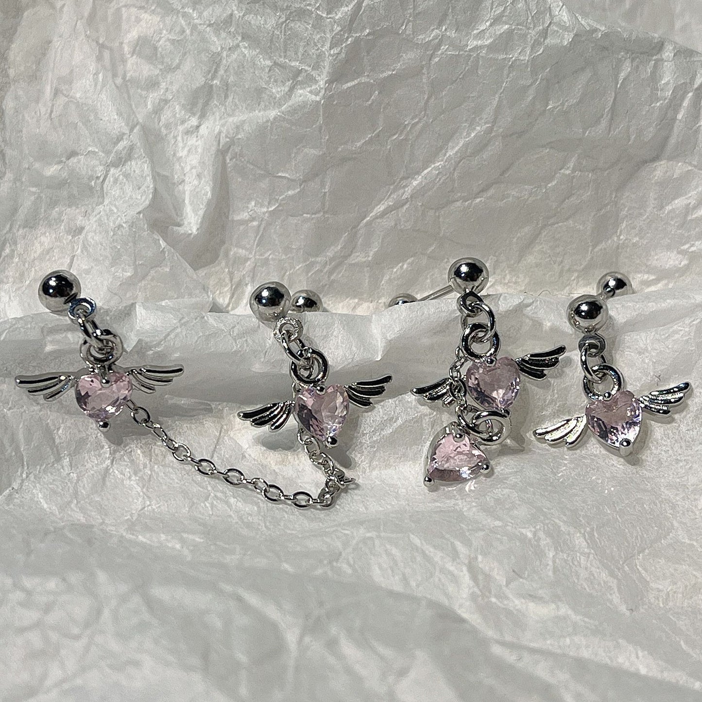 Süße rosa Mädchen Herz glänzende Zirkon Ohrstecker