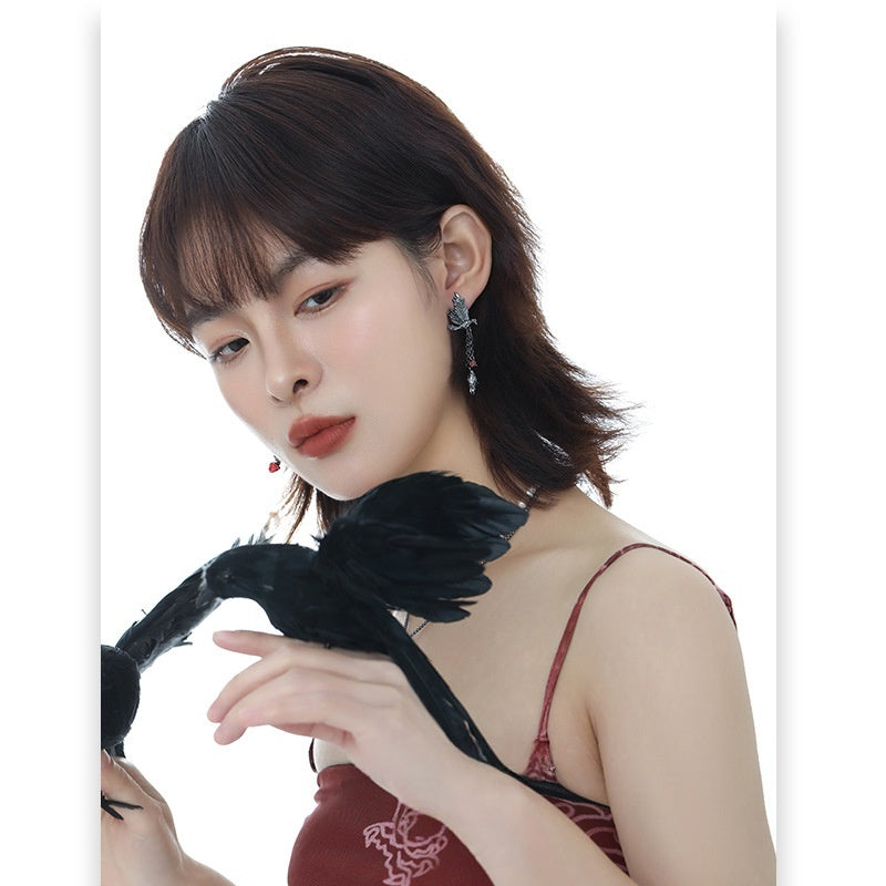 Gothic Asymmetrical Raven King Rose Earrings
