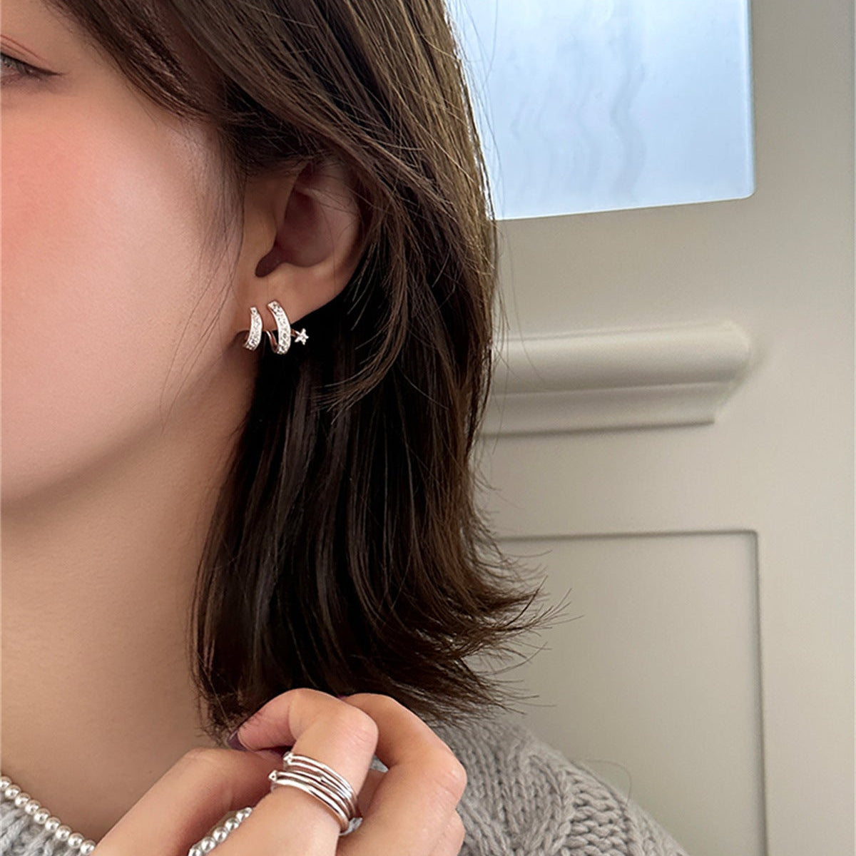 Designer Meteorite Star Zircon Earrings