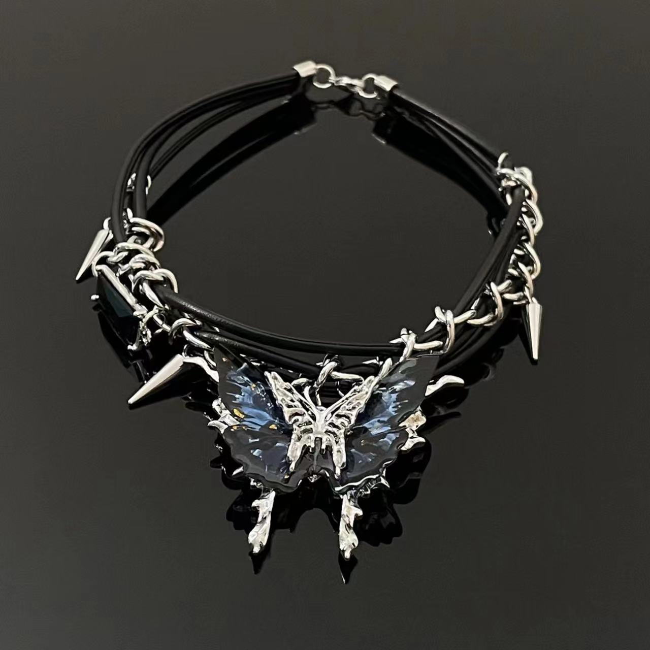 Y2K Chic Dark Butterfly Rivet Choker Necklace