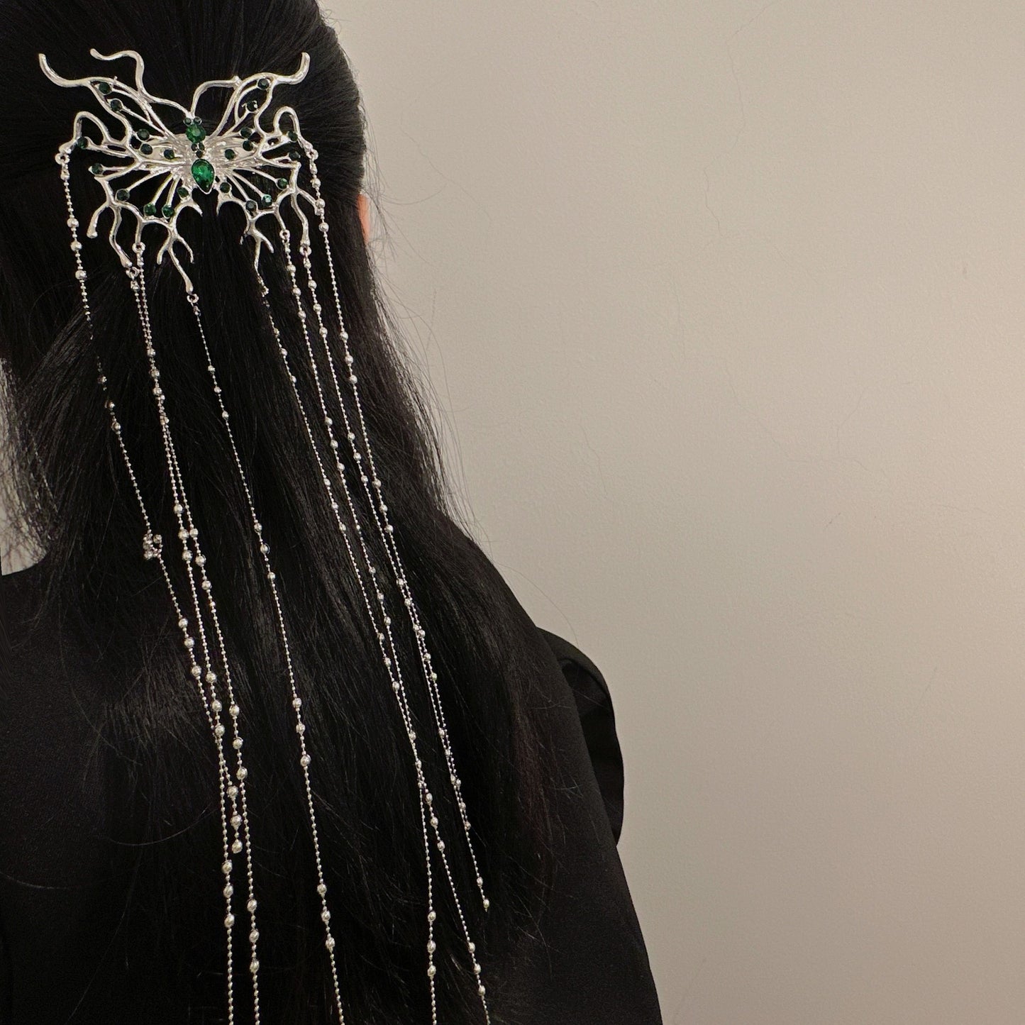 Schicke lange Quaste Damen Silber Schmetterling Haarnadel