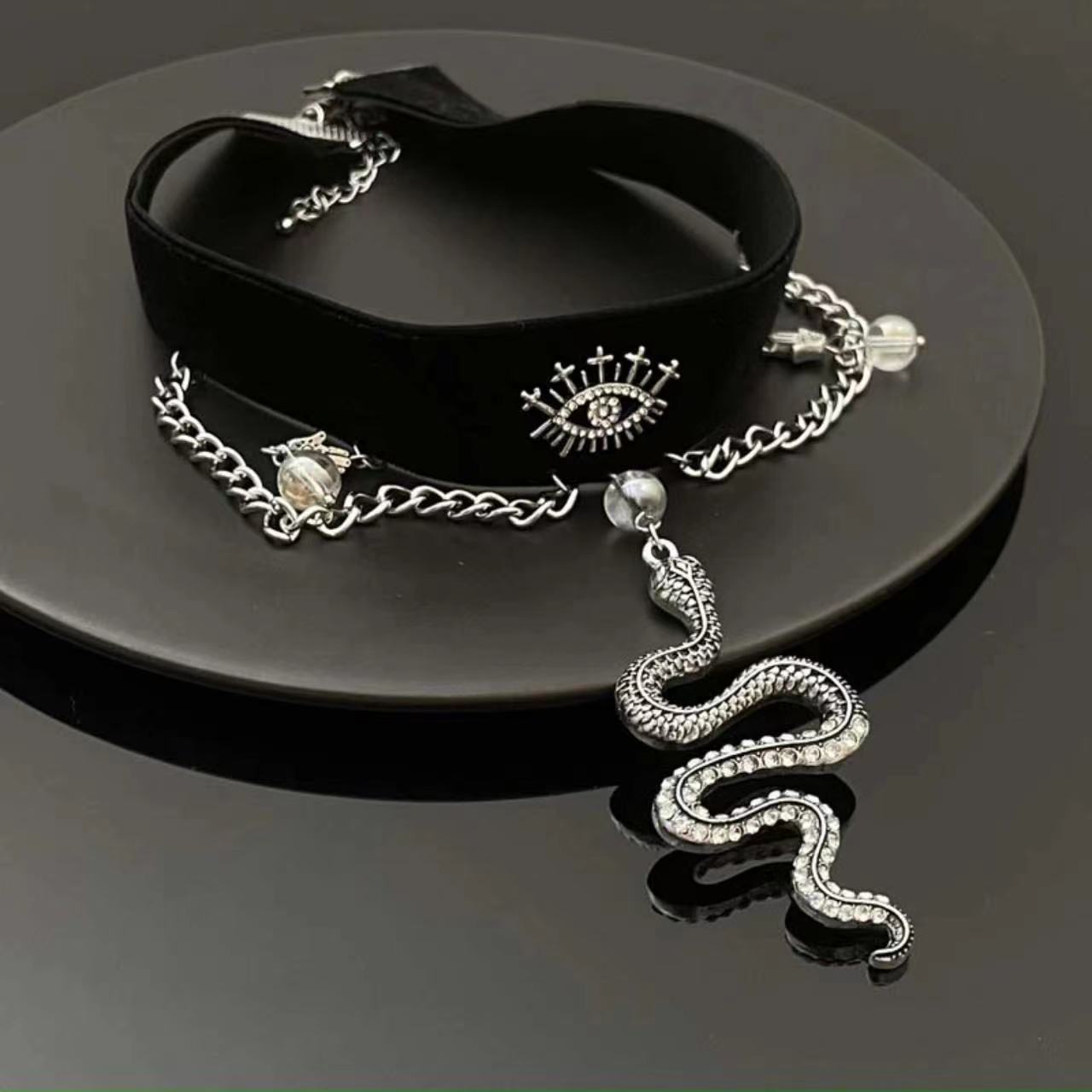 Y2K Spicy Girl Strass Schlangen Quaste Samt Choker Halskette