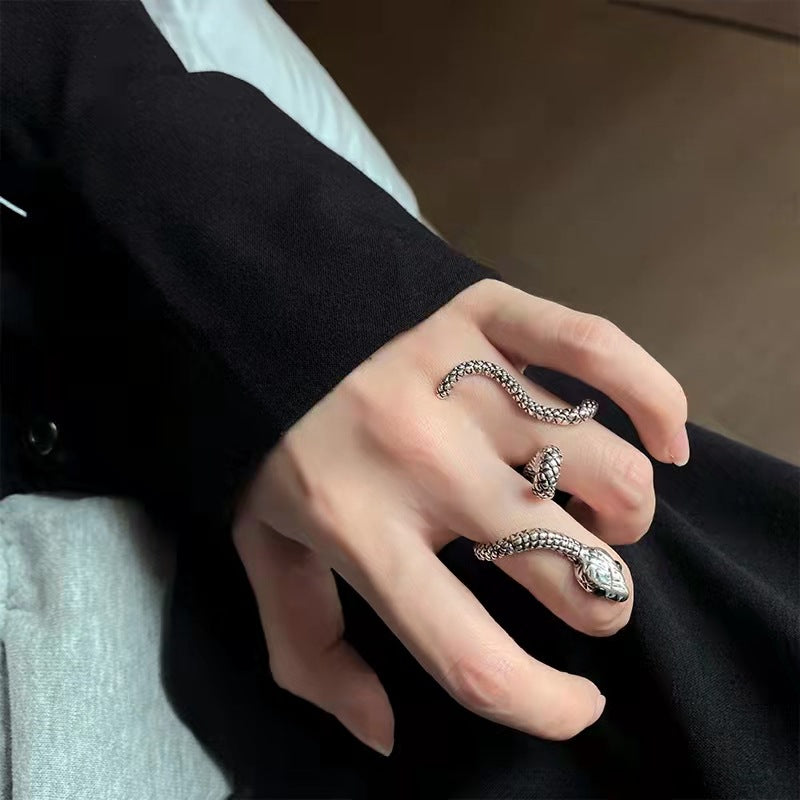 Designer Unisex Silber Chic Slytherin offener Ring für zwei Finger
