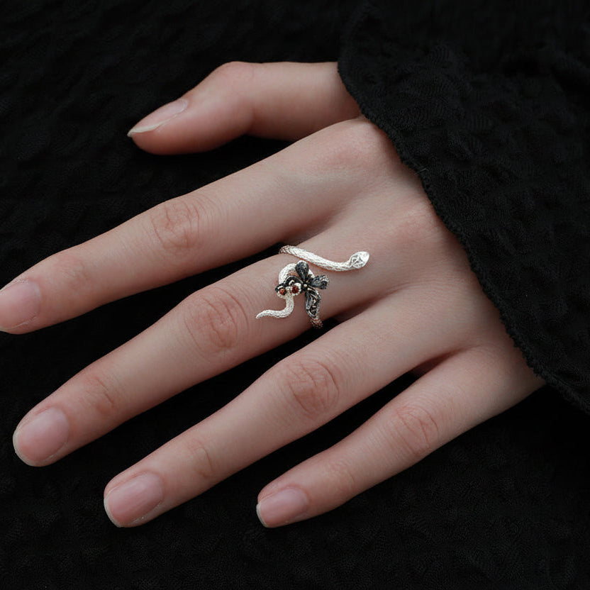Designer S925 Silver Snake and Butterfly Wrap Ring