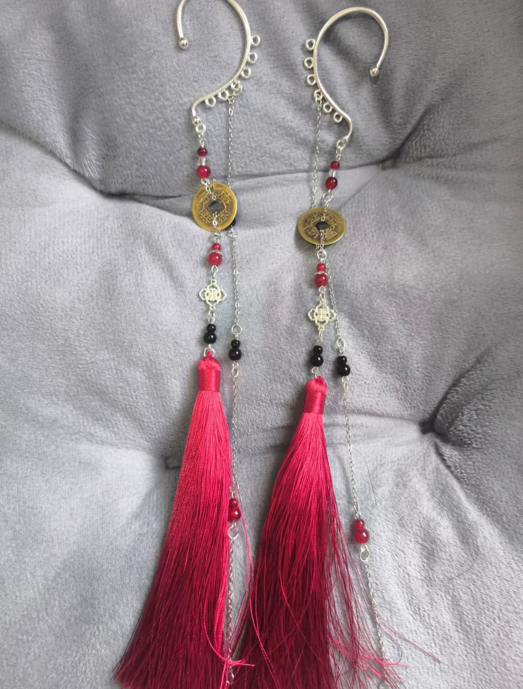 Ancient Style Hua Cheng (San Lang) Long Tassel Ear Cuffs