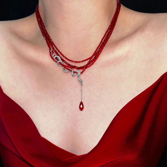 Red Crystal Beads Layered Snake Necklaces