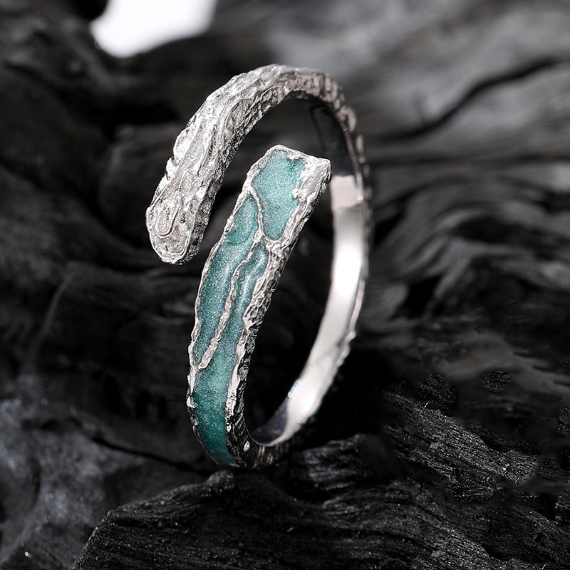 S925 Silber Designer Blau Emaille Paar Verstellbare Ringe
