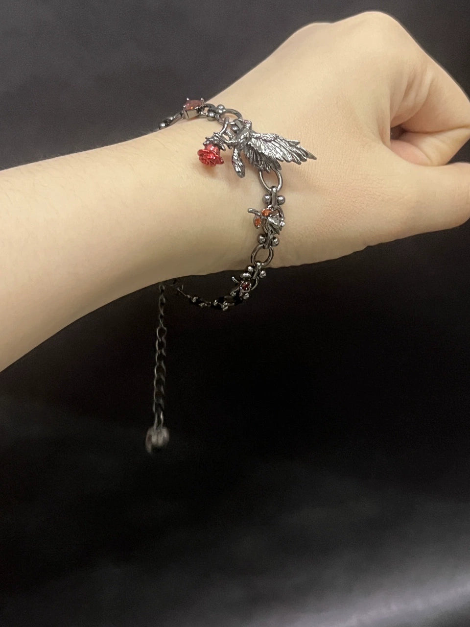 Dark Gothic Raven Rose Bracelet