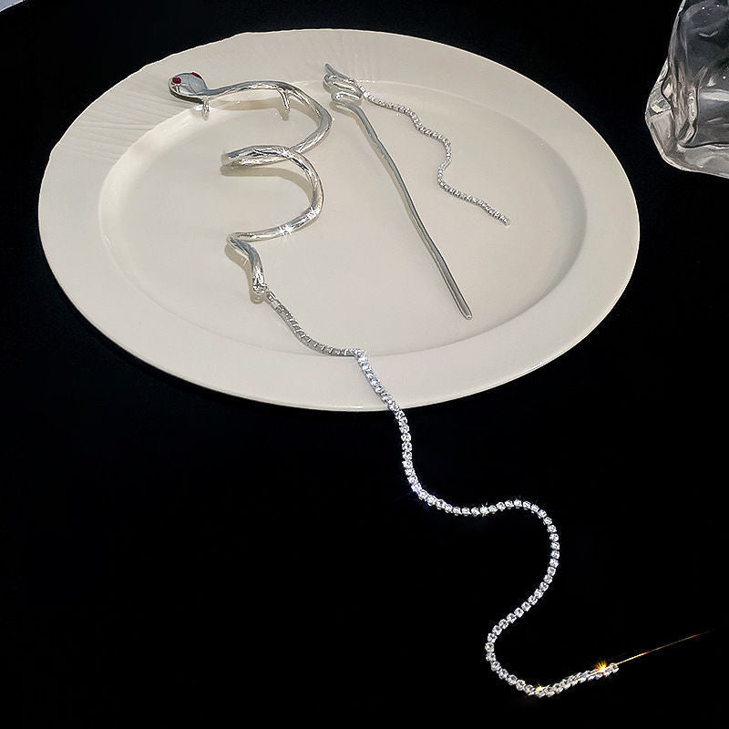 Schicke silberne Schlangen-Haarnadel für langes Haar, Unisex