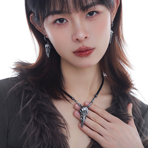 Goth Dark Raven Skull Choker Necklace
