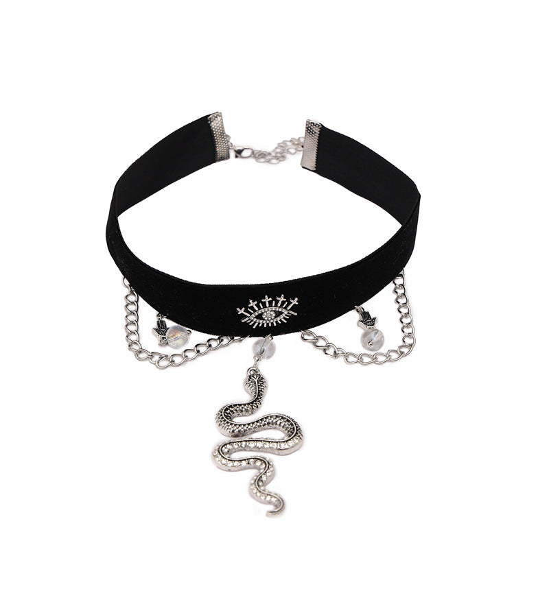 Y2K Spicy Girl Strass Schlangen Quaste Samt Choker Halskette