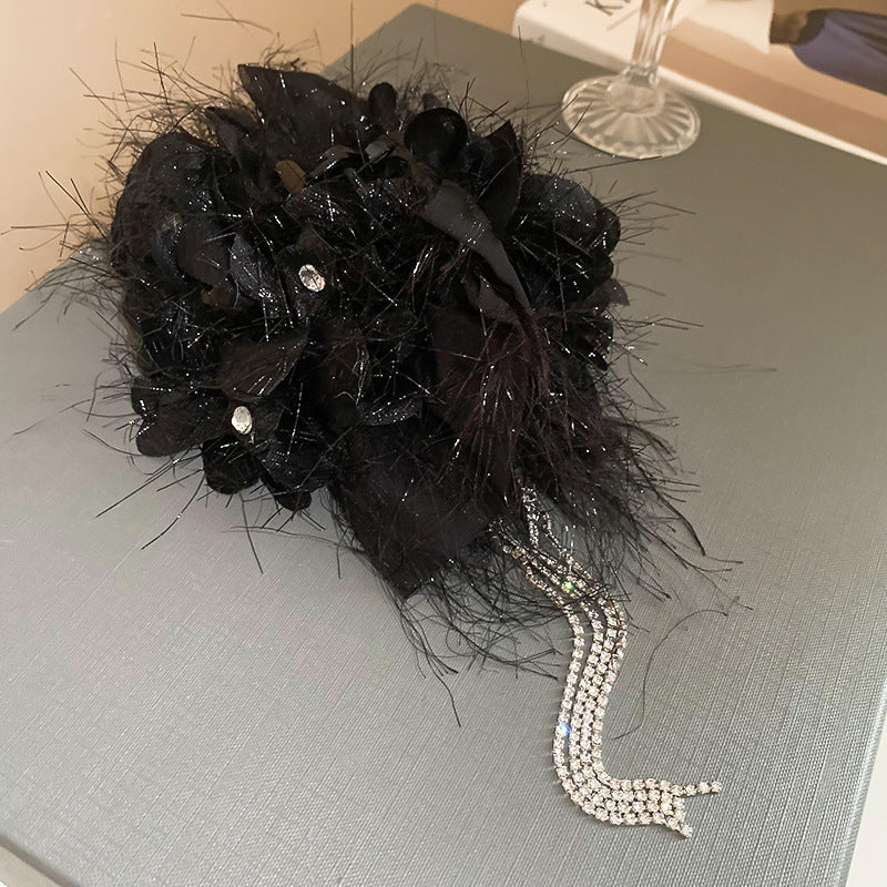 Wunderschöne große schwarze Schmetterling glänzende Strass Quaste Haarspange