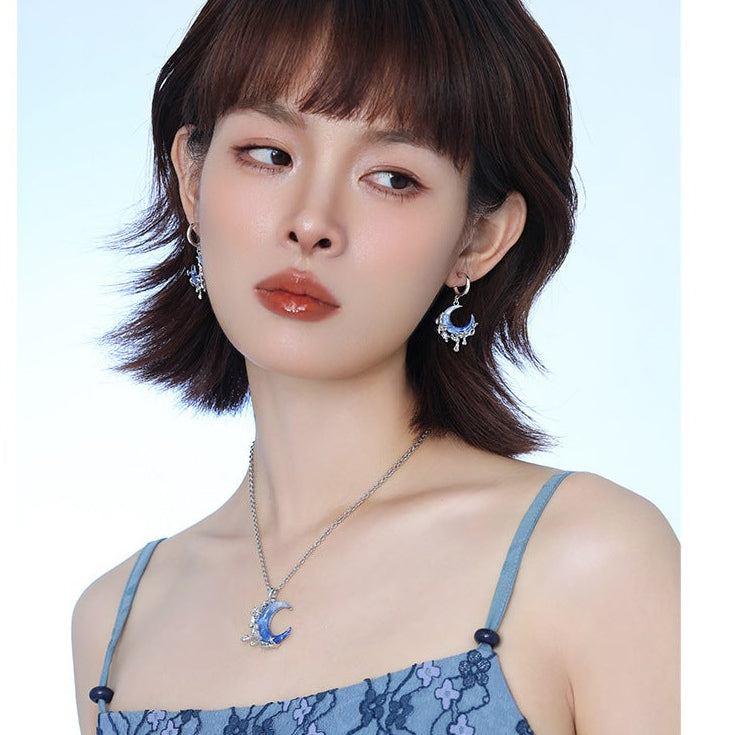 Y2K Blue Moon Rhinestone Dangle Earrings For Columbina