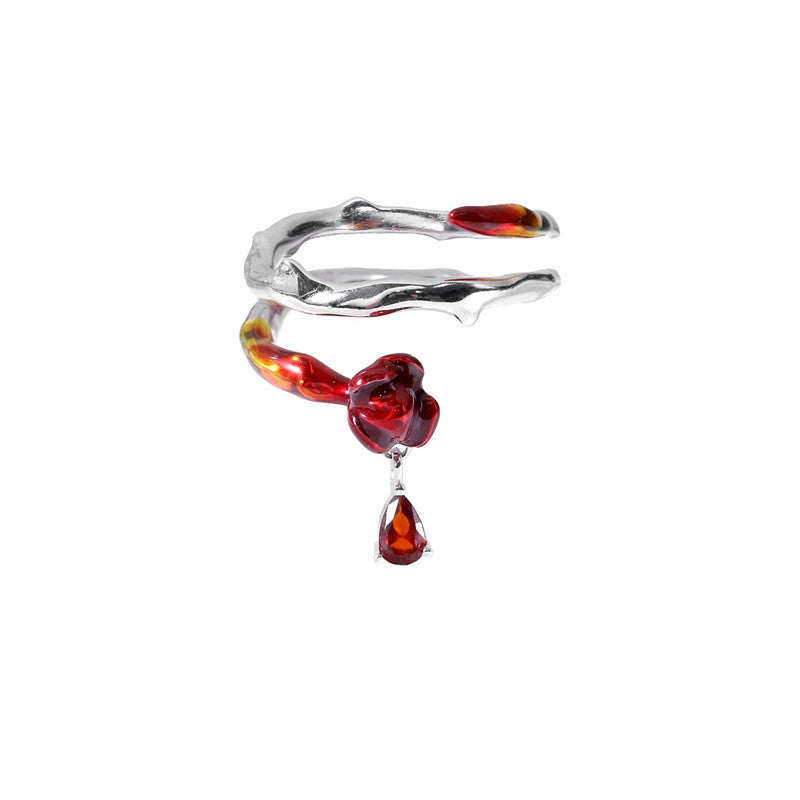Romantischer offener Designer-Ring mit roter Blutrose