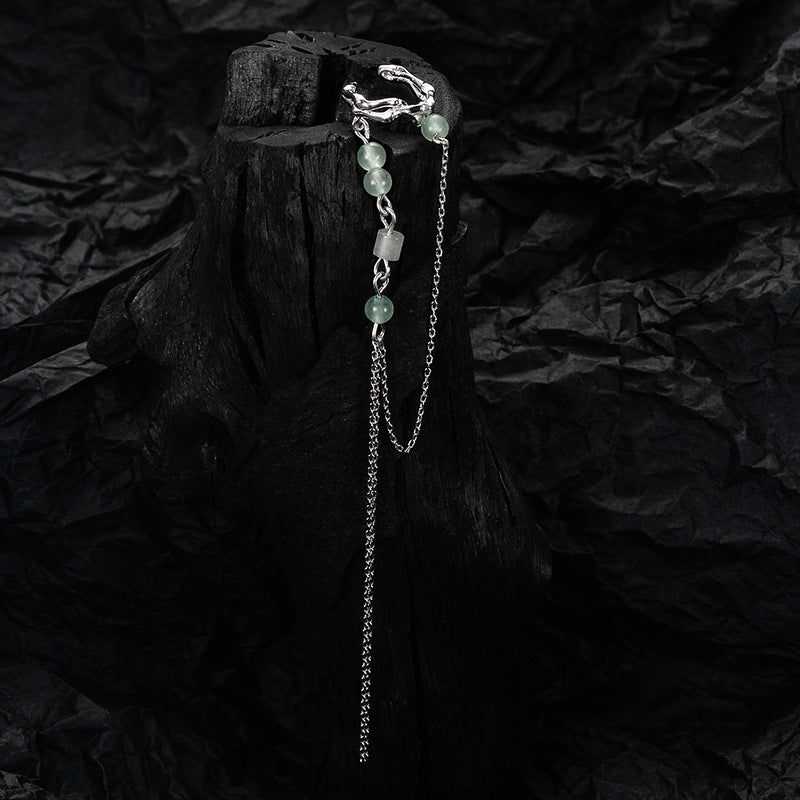 Ohrmanschette mit Quaste aus S925er Silber mit grünen Aventurinperlen (einzeln)