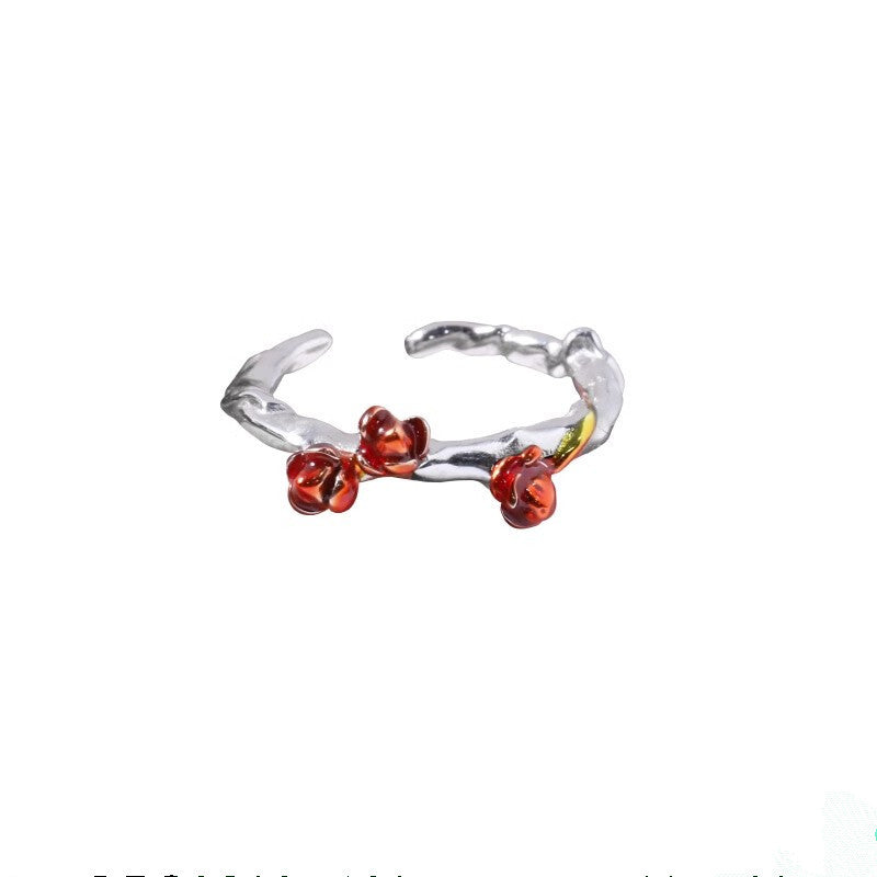 Romantischer offener Designer-Ring mit roter Blutrose