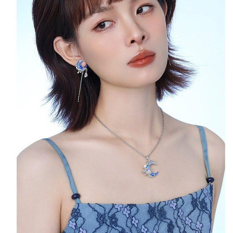 Y2K Style Liquid Starlight Blue Moon Necklace