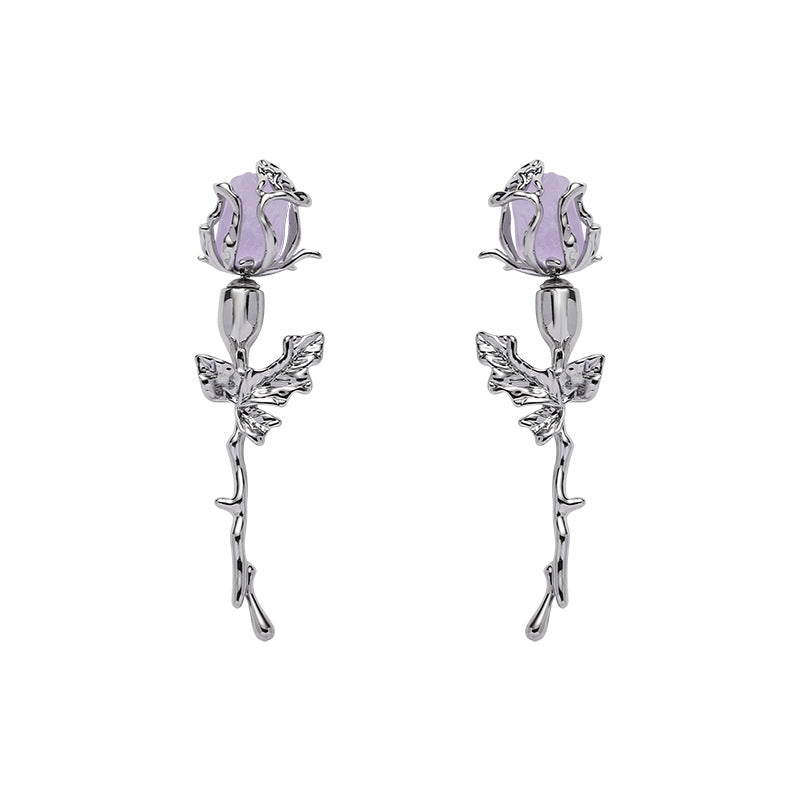 Fancy Purple Rose Stud Earring