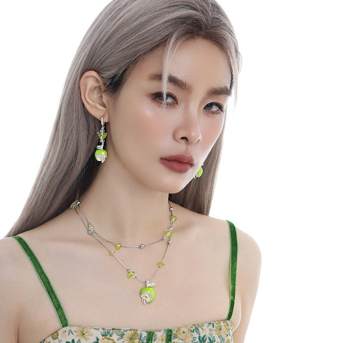Y2K Sweet Green Apple Double Layer Necklace