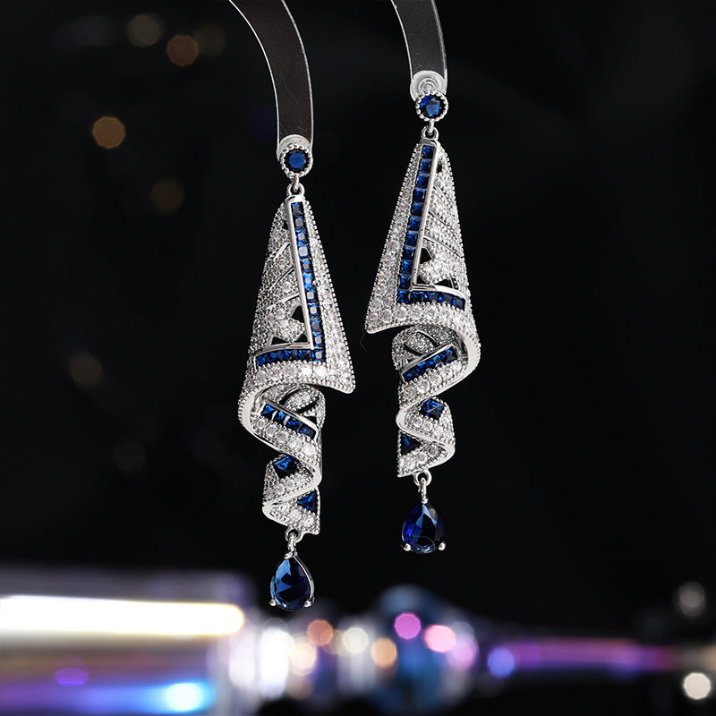 Elegant Blue Rhinestone Twist Stud Earring for Raven Claw