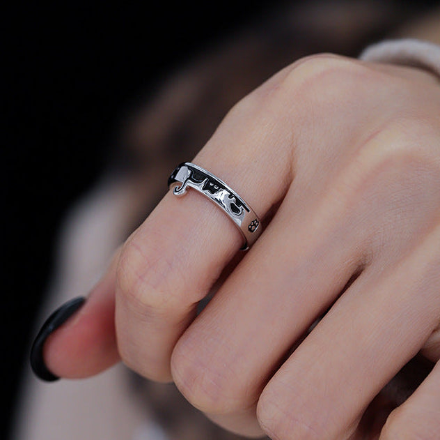 Cute Doodle Black Cat Couple Rings