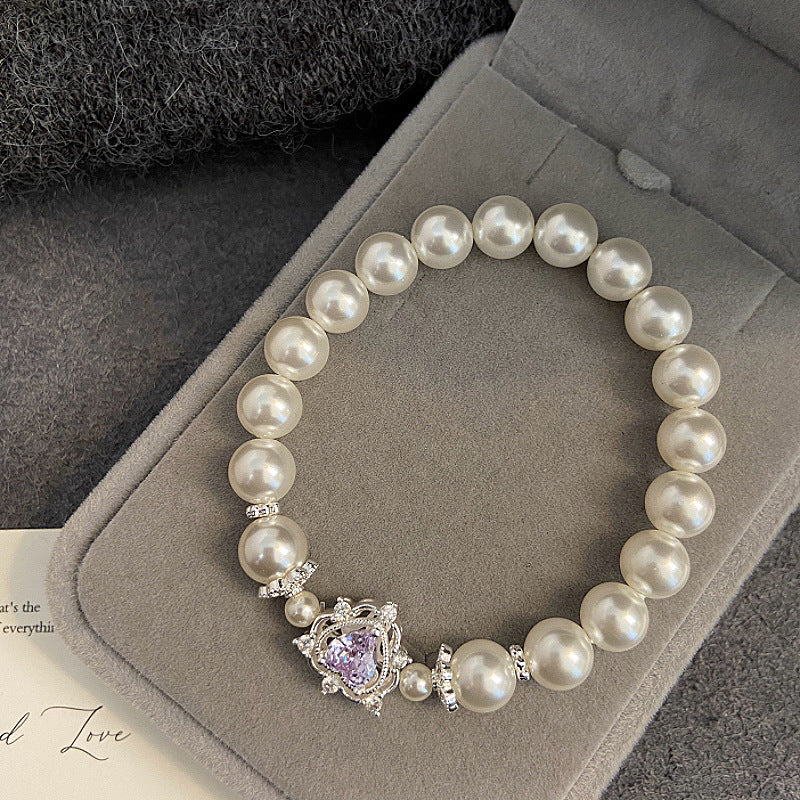 Sweet Heart & Rose Zircon Pearl Bracelet