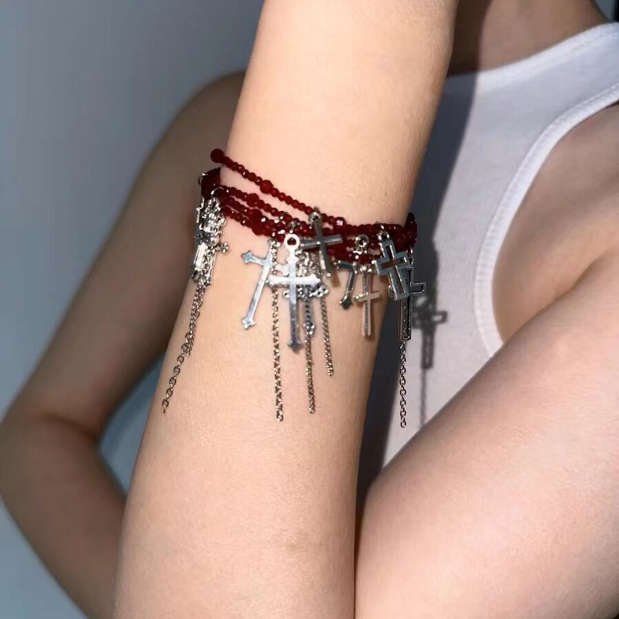 Gothic Armband Rotes Kreuz Choker Halskette &amp; Armband