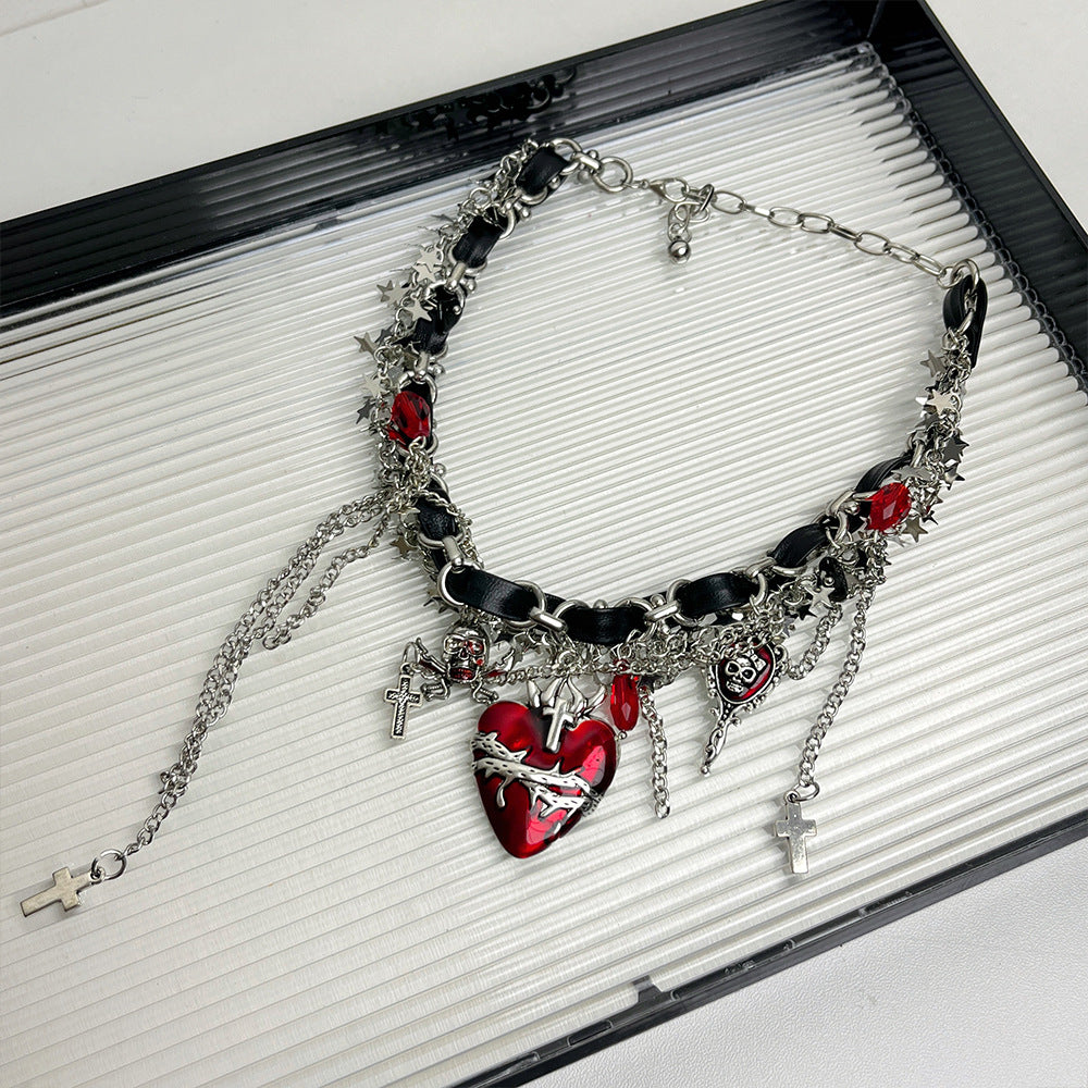 Y2K Spicy Girl Chic Rote Herz Quaste Choker Halskette