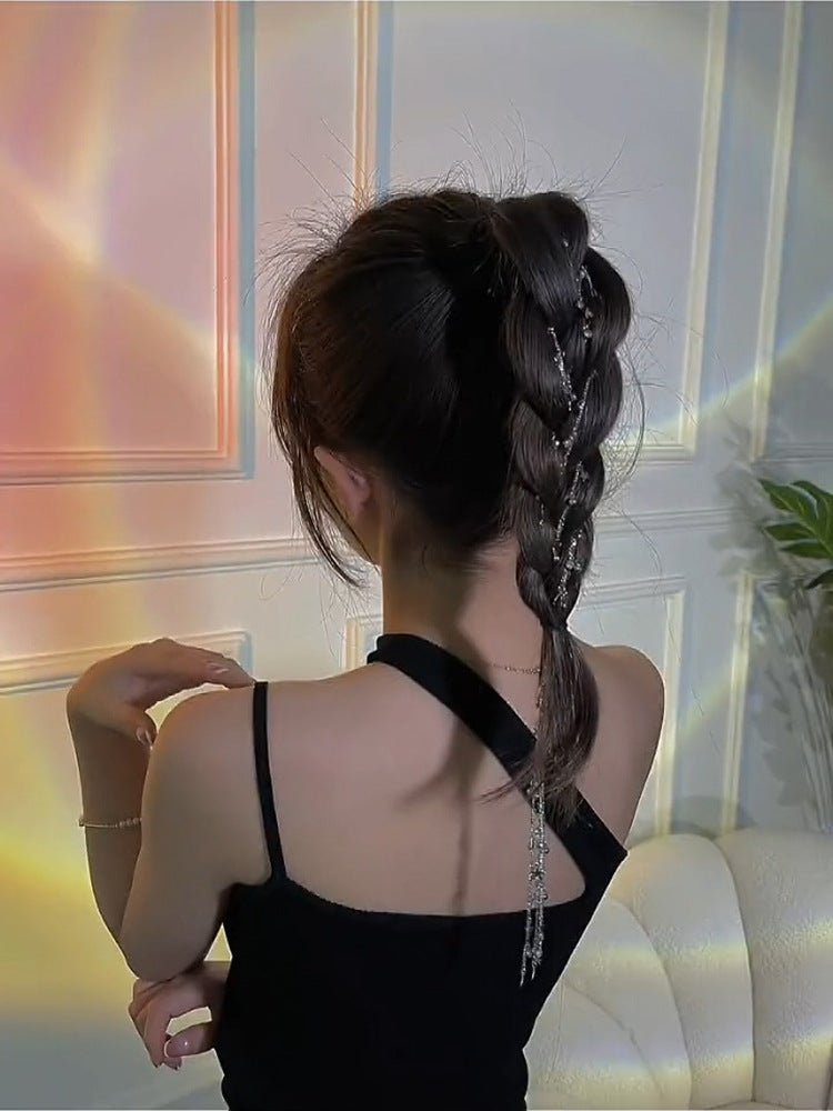 Y2K Chic Lange silberne Haarspangen mit Stern-Strass zum Flechten von Haaren