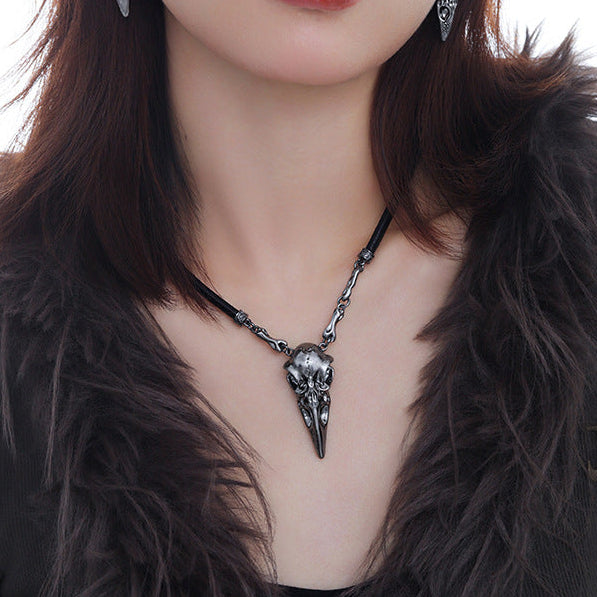 Goth Dark Raven Skull Choker Necklace