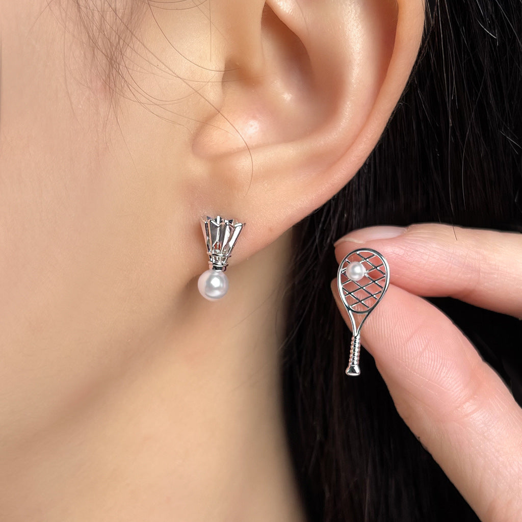 Silver Unique Badminton Stud Earrings