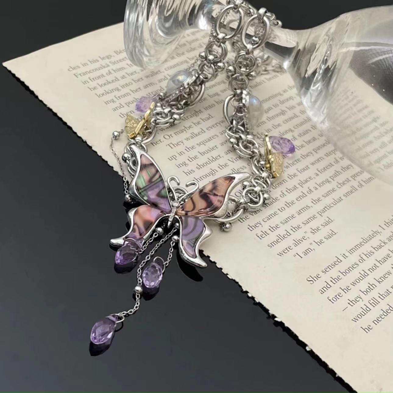 Y2K Spicy Girl Fancy Lila Schmetterling Quaste Choker Halskette