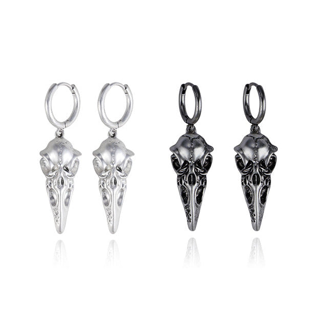 Goth Dark Raven Skull Hoop Earrings