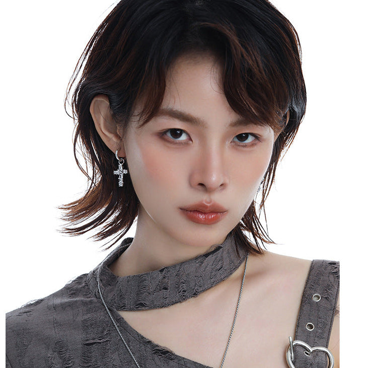 Y2K Shining Thorn Cross Hoop Earrings