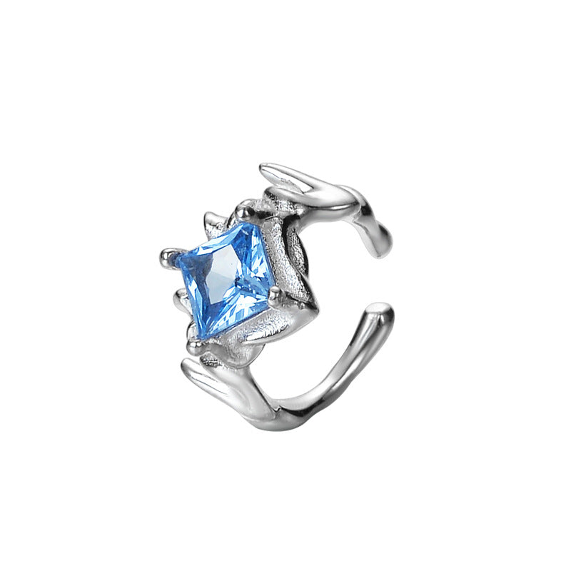 Y2K S925 Silver Blue Zircon Thorns Ear Cuff (single one)