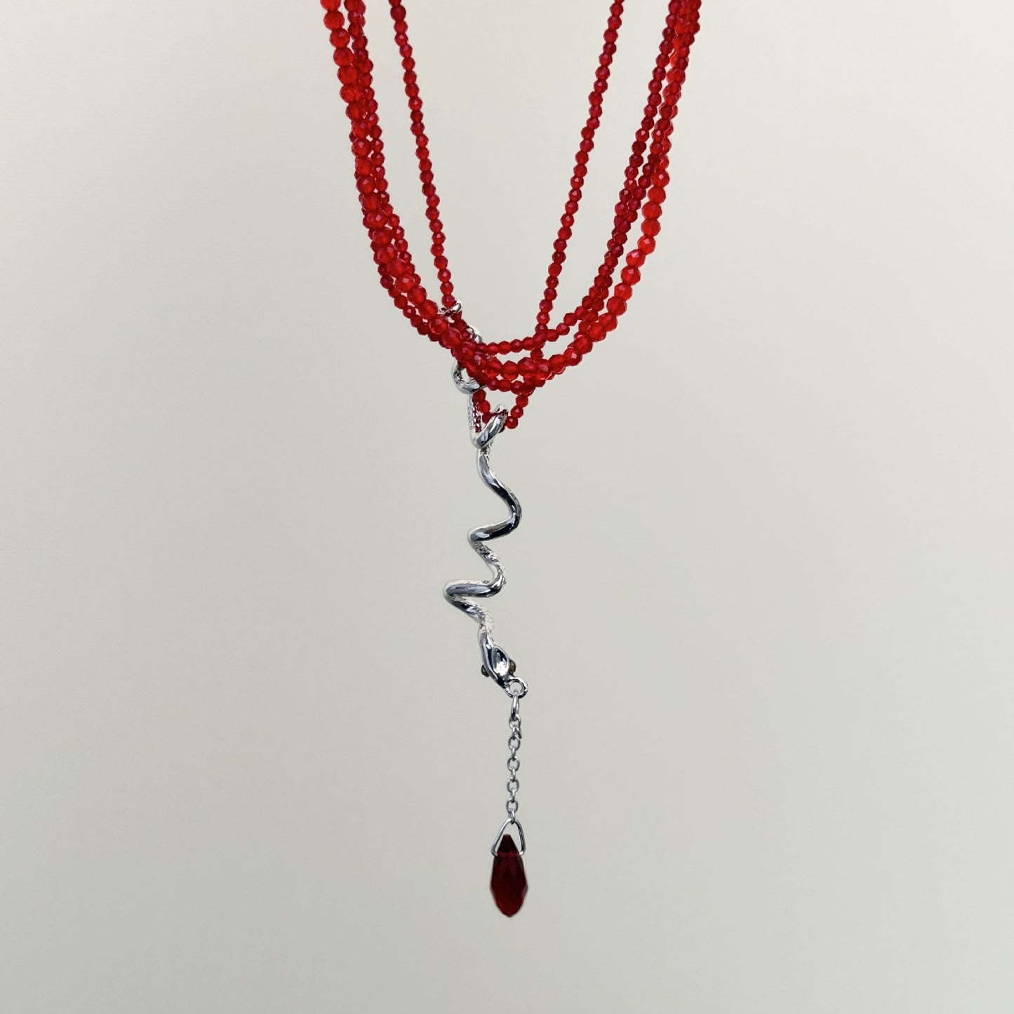 Red Crystal Beads Layered Snake Necklaces
