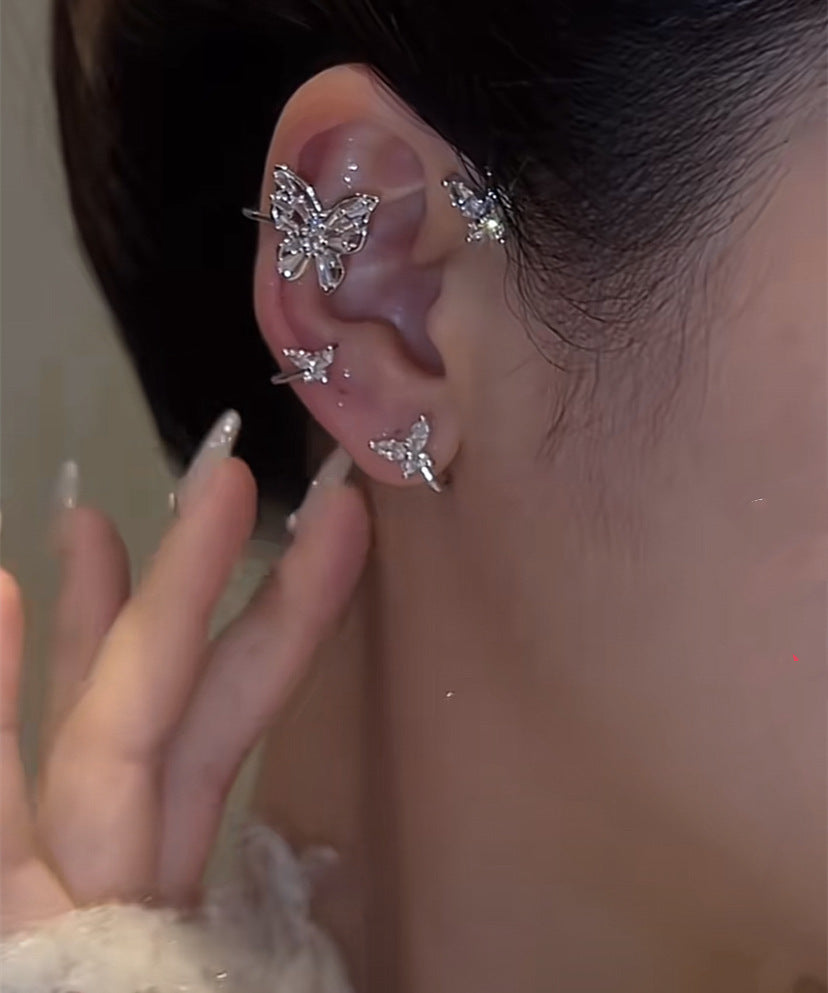 Sweet Silver Butterfly Shining  Zircon Ear Cuff