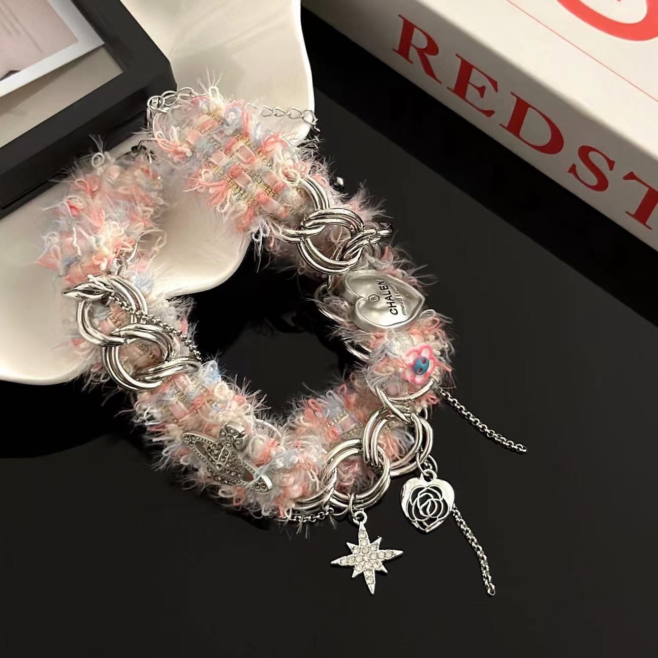 Y2K Spicy Girl Designer Herz &amp; Stern Woll Choker Halskette