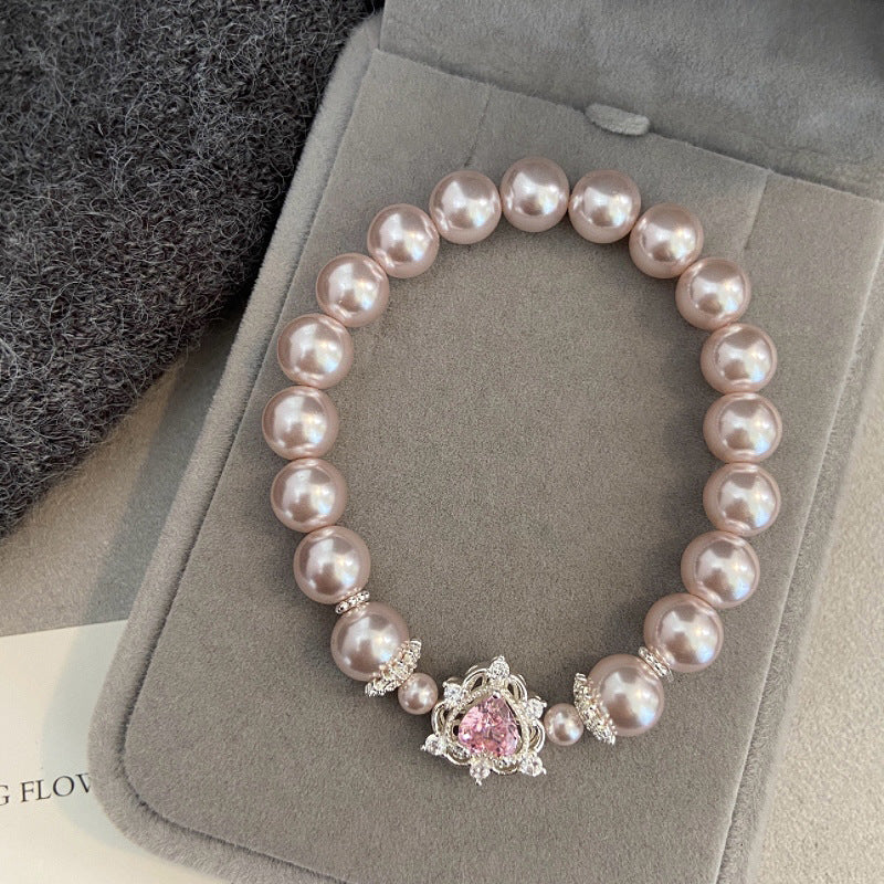 Sweet Heart & Rose Zircon Pearl Bracelet