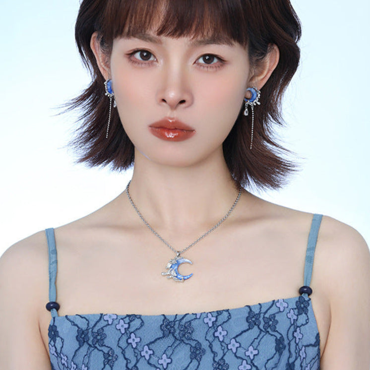 Y2K Style Liquid Starlight Blue Moon Necklace