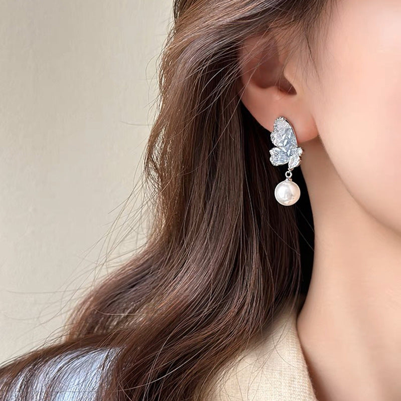 Damen Ohrstecker mit süßen Farbverlauf und Schmetterlingsperlen