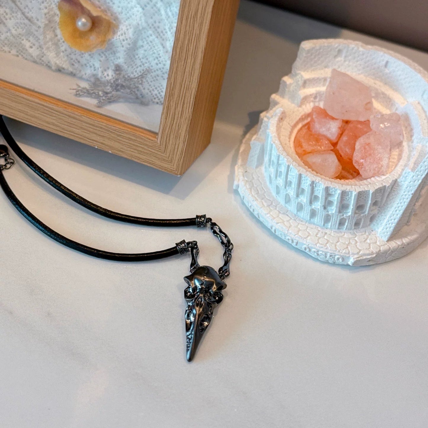 Goth Dark Raven Skull Choker Necklace