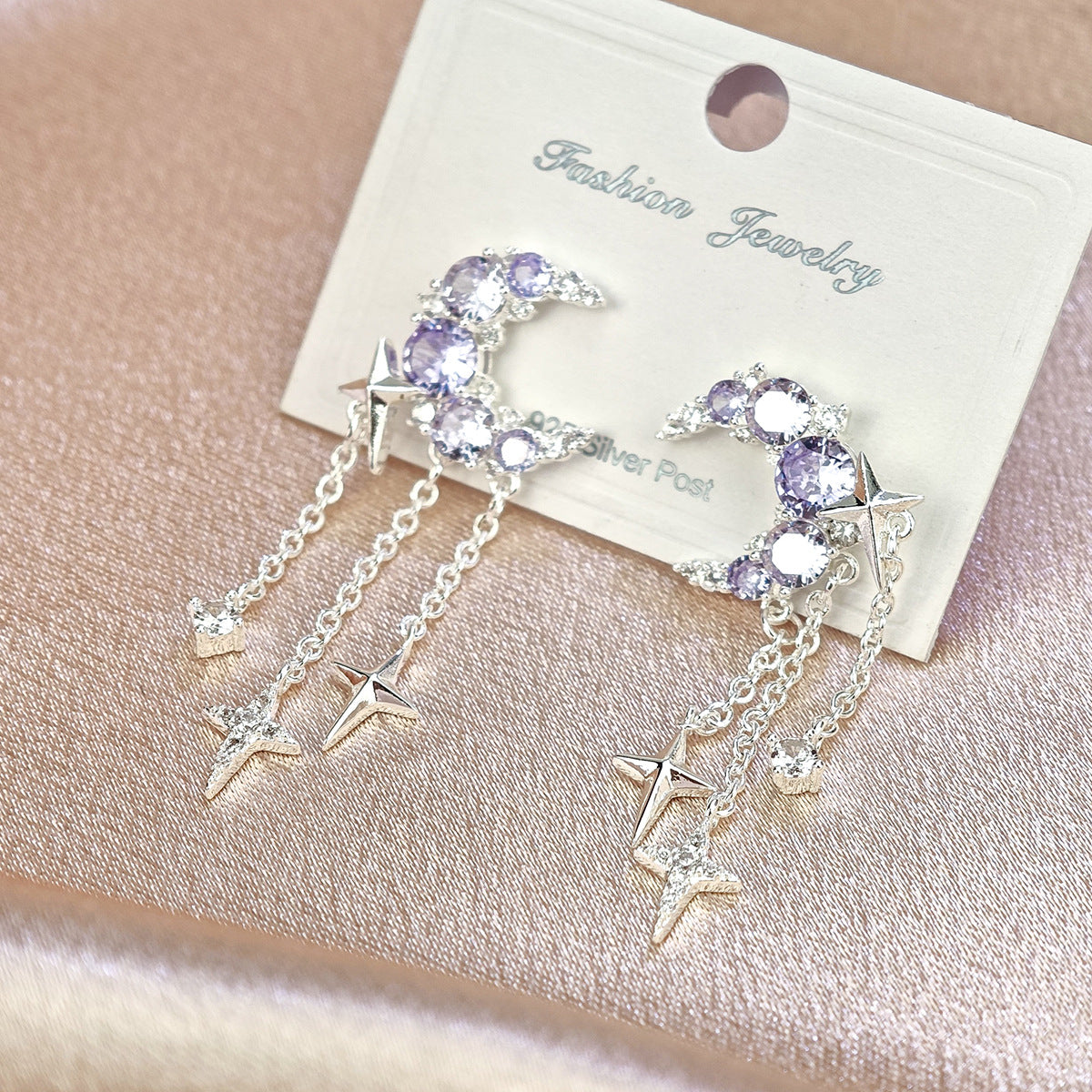 Shining Star & Moon Rhinestone Stud Earrings