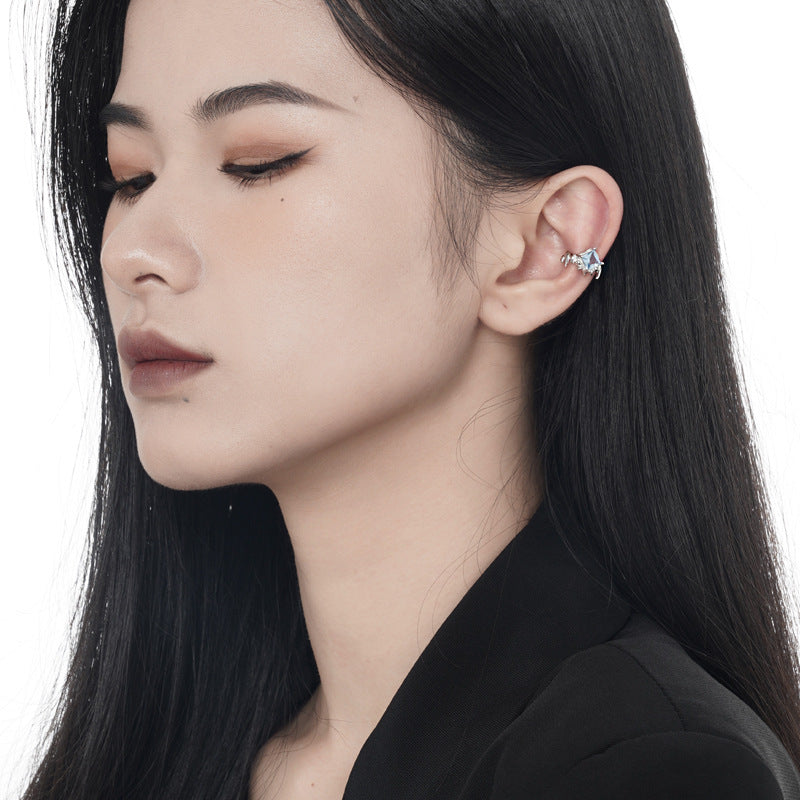 Y2K S925 Silver Blue Zircon Thorns Ear Cuff (single one)