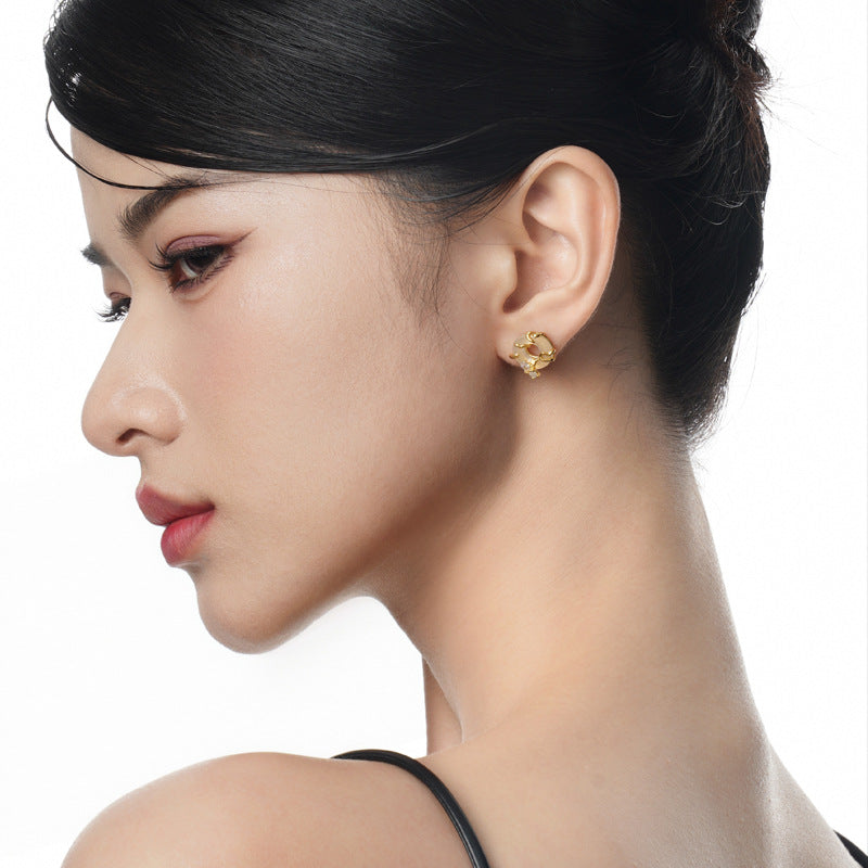 Y2K Süße S925 Silber Runde Jade Ohrstecker