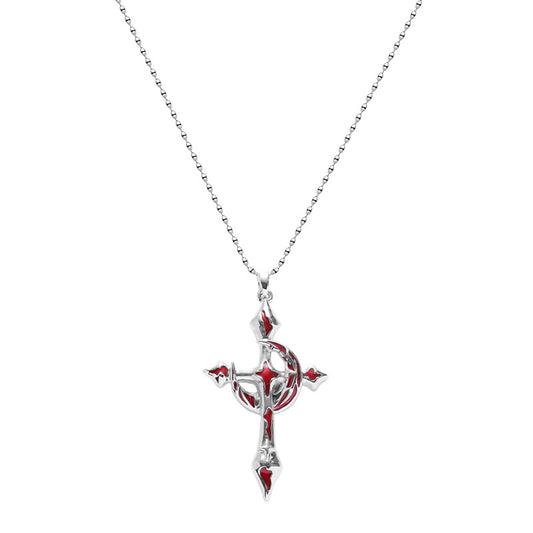 Unisex Goth Vampire Blood Moon & Cross Necklace