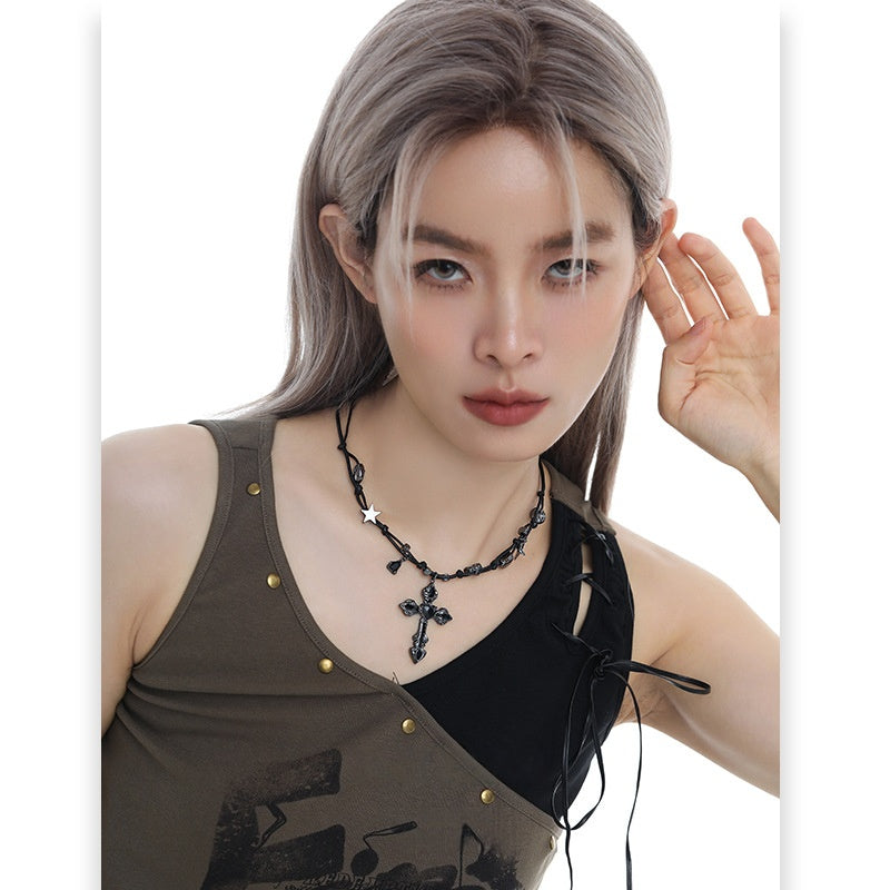 Gothic Black Cross Adjustable Cord Necklaces